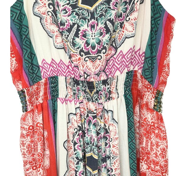 Angie Dress Boho Festival Sleeveless Multicolor Tribal Print Beaded Size Large - Picture 6 of 8